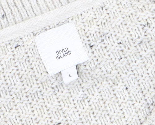 River Island Mens Beige Cable-Knit Crew Neck Jumper Size L