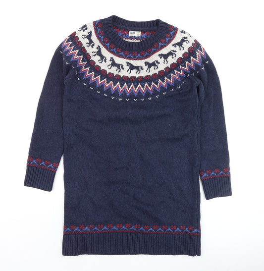 FatFace Girls Blue Fair Isle Knit Sweater Dress 11-12 Years Winter Casual