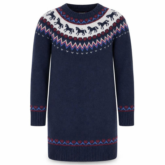 FatFace Girls Blue Fair Isle Knit Sweater Dress 11-12 Years Winter Casual