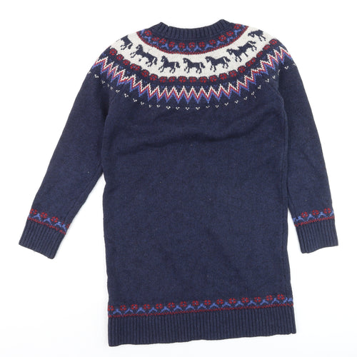 FatFace Girls Blue Fair Isle Knit Sweater Dress 11-12 Years Winter Casual