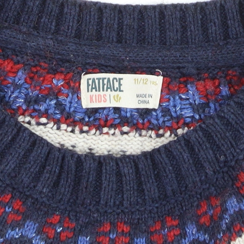 FatFace Girls Blue Fair Isle Knit Sweater Dress 11-12 Years Winter Casual