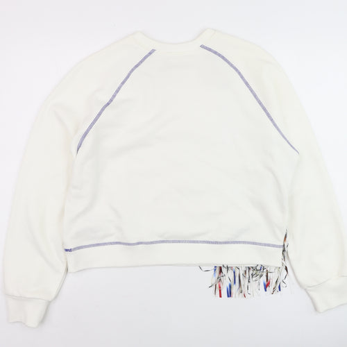 Desigual Women White Sequin Fringe Pullover Jumper Size L