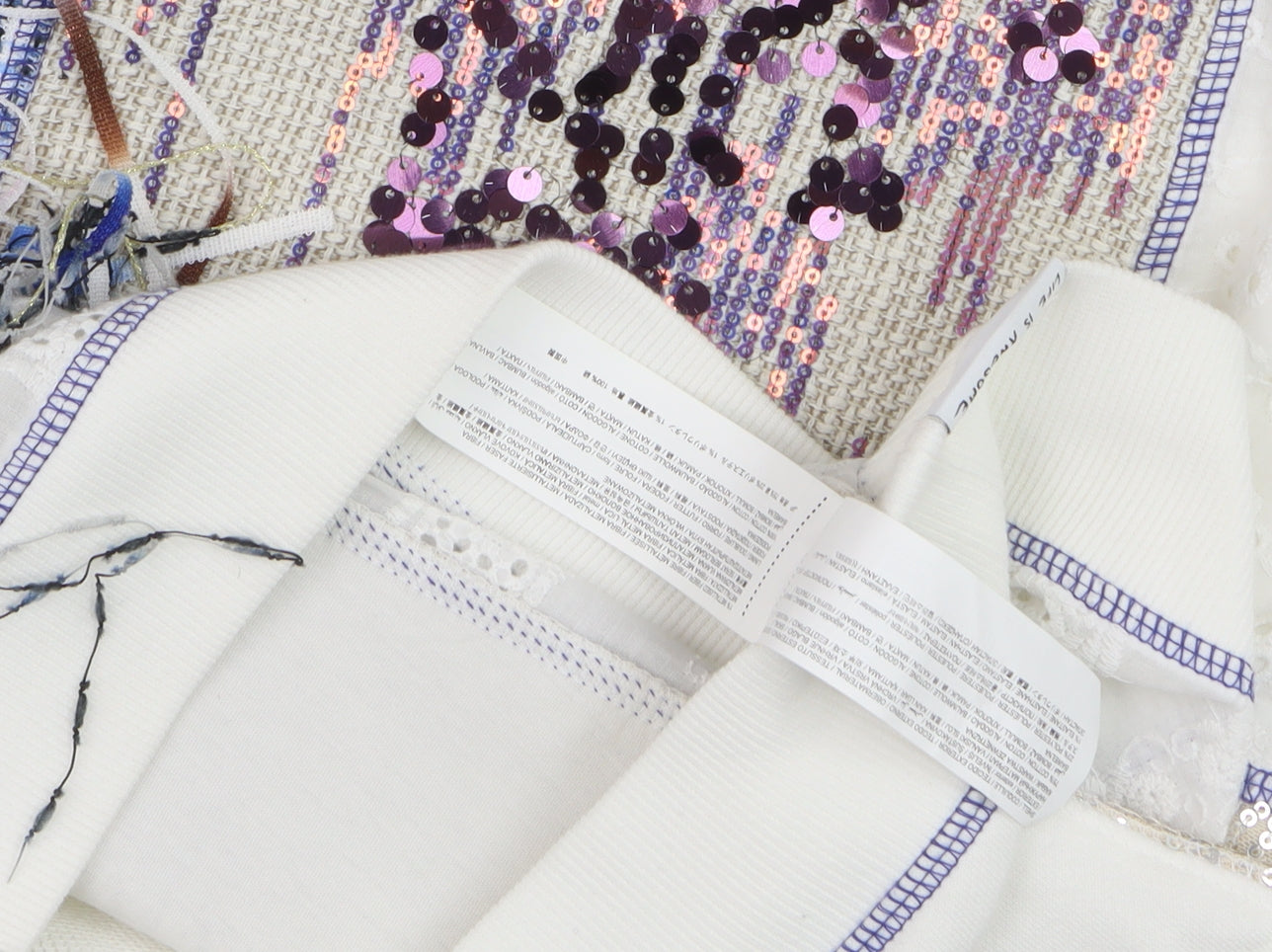 Desigual Women White Sequin Fringe Pullover Jumper Size L