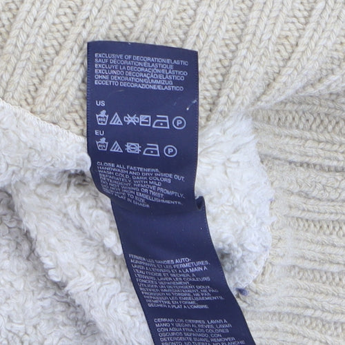 Tommy Hilfiger Men Beige Cable-Knit Full Zip Wool Cardigan L