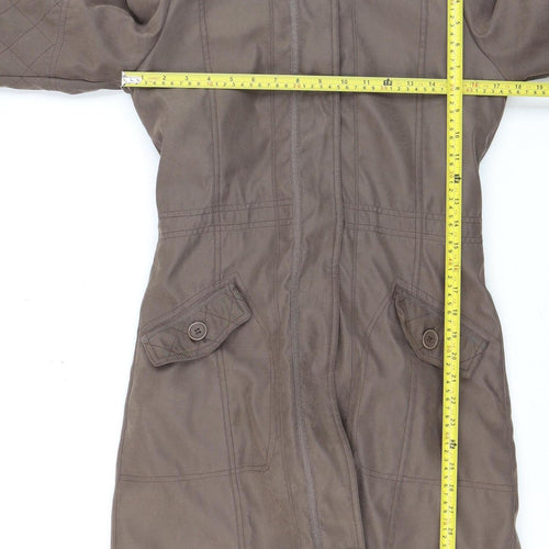 Peter Storm Women Brown Hooded Fur Trim Long Parka Coat Size 8