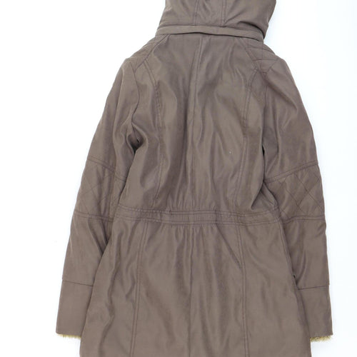Peter Storm Women Brown Hooded Fur Trim Long Parka Coat Size 8