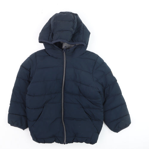 Next Boys Blue Hooded Puffer Jacket 4-5 Years Winter Lined Coat