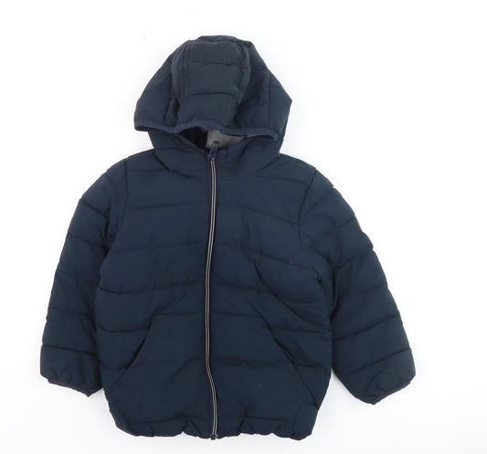 Next Boys Blue Hooded Puffer Jacket 4-5 Years Winter Lined Coat