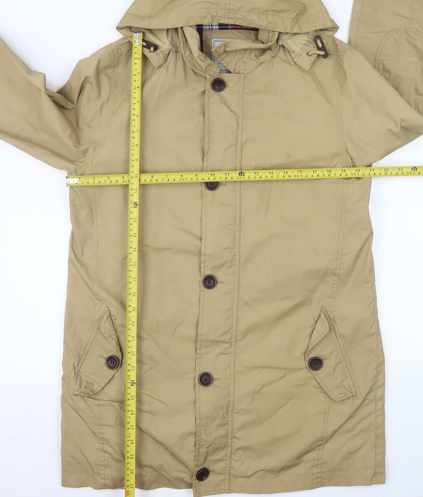 Howick Men's Beige The Bleecker Mac Rain Coat Hooded M