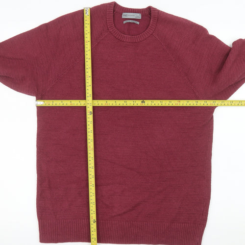 Marks and Spencer Men's Red Cotton Blend Crew Neck Jumper Size M