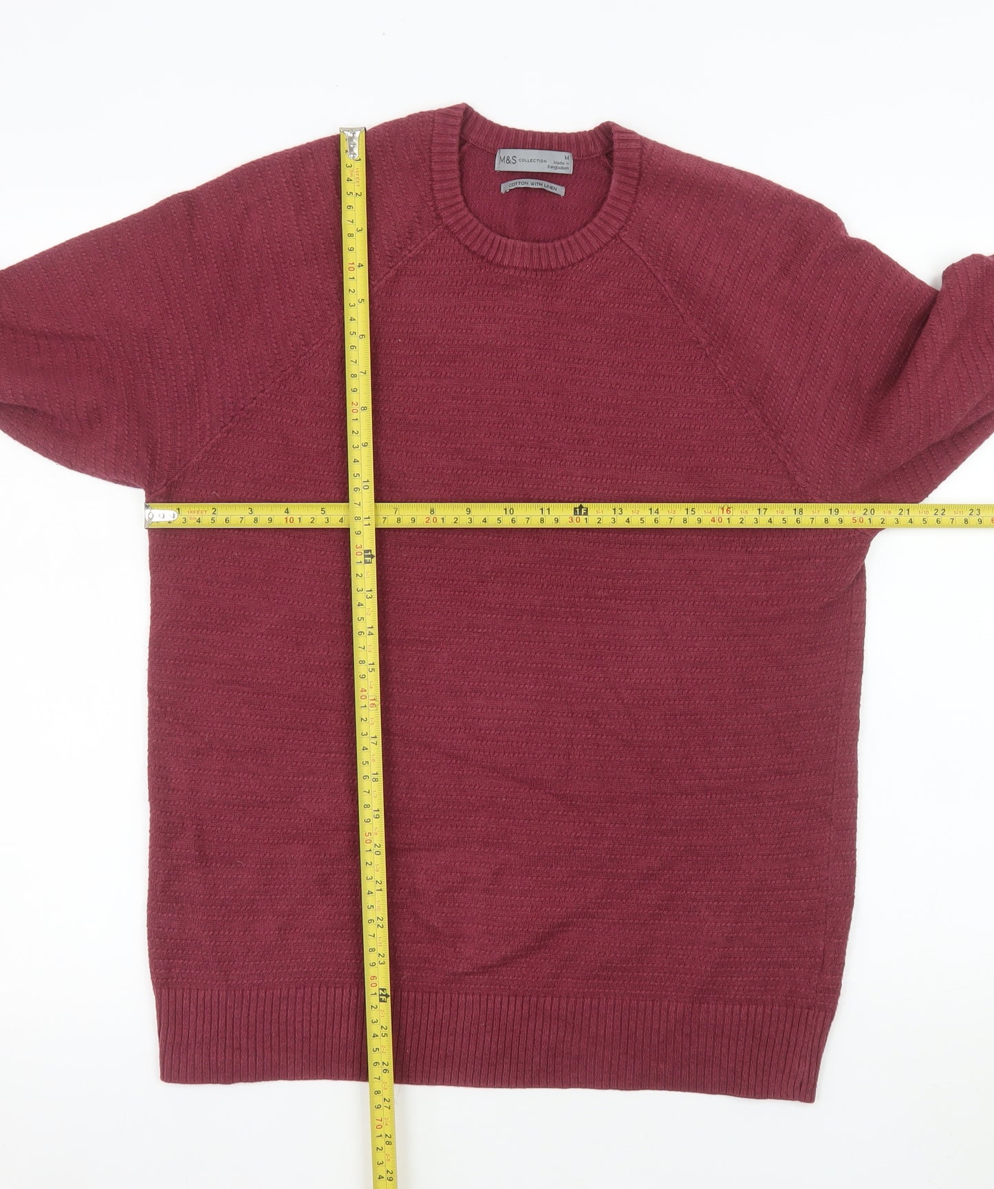 Marks and Spencer Men's Red Cotton Blend Crew Neck Jumper Size M