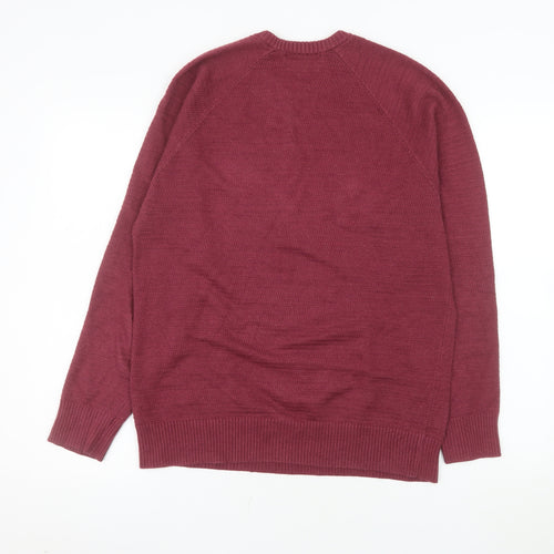 Marks and Spencer Men's Red Cotton Blend Crew Neck Jumper Size M