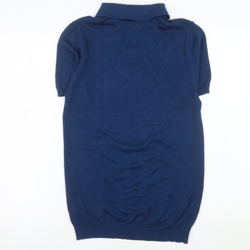 River Island Men's Blue Knit Short Sleeve Polo Shirt Size M