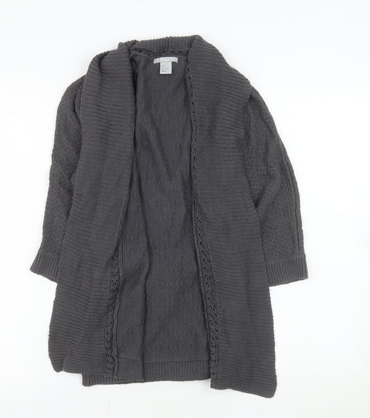 H&M Women’s Grey Knit Cardigan Size 8 Belted Open Front