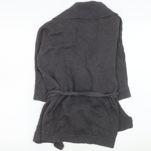 H&M Women’s Grey Knit Cardigan Size 8 Belted Open Front
