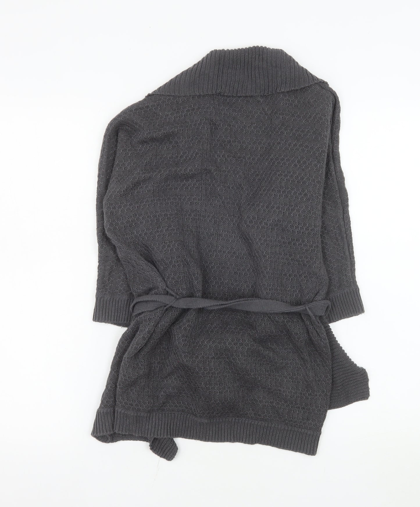 H&M Women’s Grey Knit Cardigan Size 8 Belted Open Front