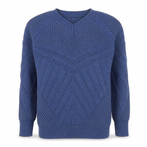 Marks and Spencer Men's Blue V-Neck Chunky Knit Cotton Jumper Size S