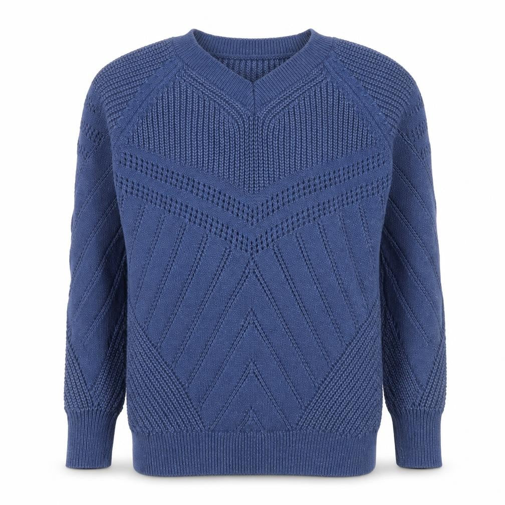 Marks and Spencer Men's Blue V-Neck Chunky Knit Cotton Jumper Size S