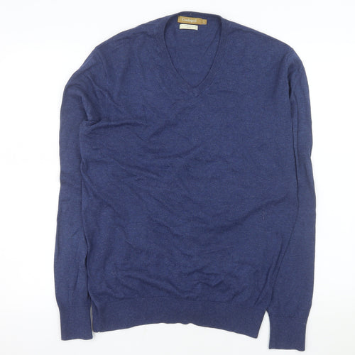 Conbipel Men's Blue Cotton V-Neck Jumper Size L Lightweight Knit