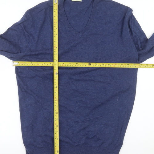 Conbipel Men's Blue Cotton V-Neck Jumper Size L Lightweight Knit