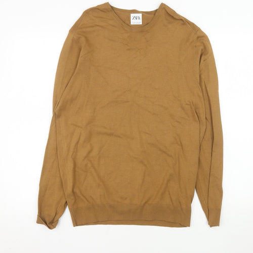 Zara Men’s Brown Viscose Blend Crew Neck Pullover Jumper M