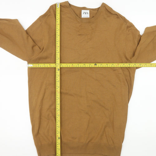 Zara Men’s Brown Viscose Blend Crew Neck Pullover Jumper M