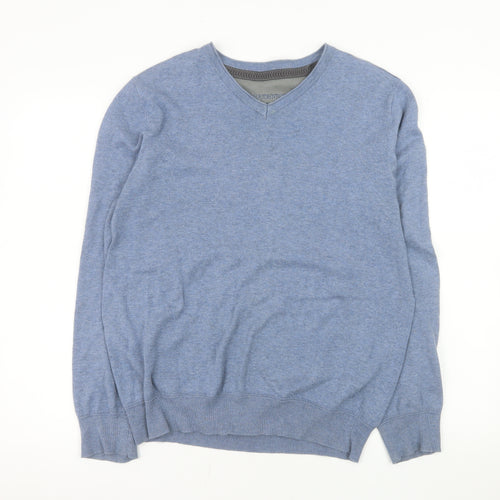 Rocha John Rocha Men's Blue Cotton V-Neck Jumper Size M