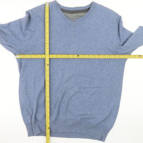 Rocha John Rocha Men's Blue Cotton V-Neck Jumper Size M