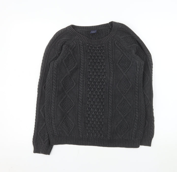 GAP Men's Grey Cable-Knit Cotton Crew Neck Jumper Size M