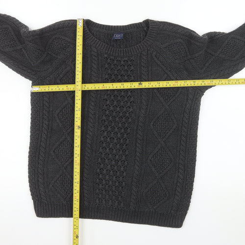 GAP Men's Grey Cable-Knit Cotton Crew Neck Jumper Size M