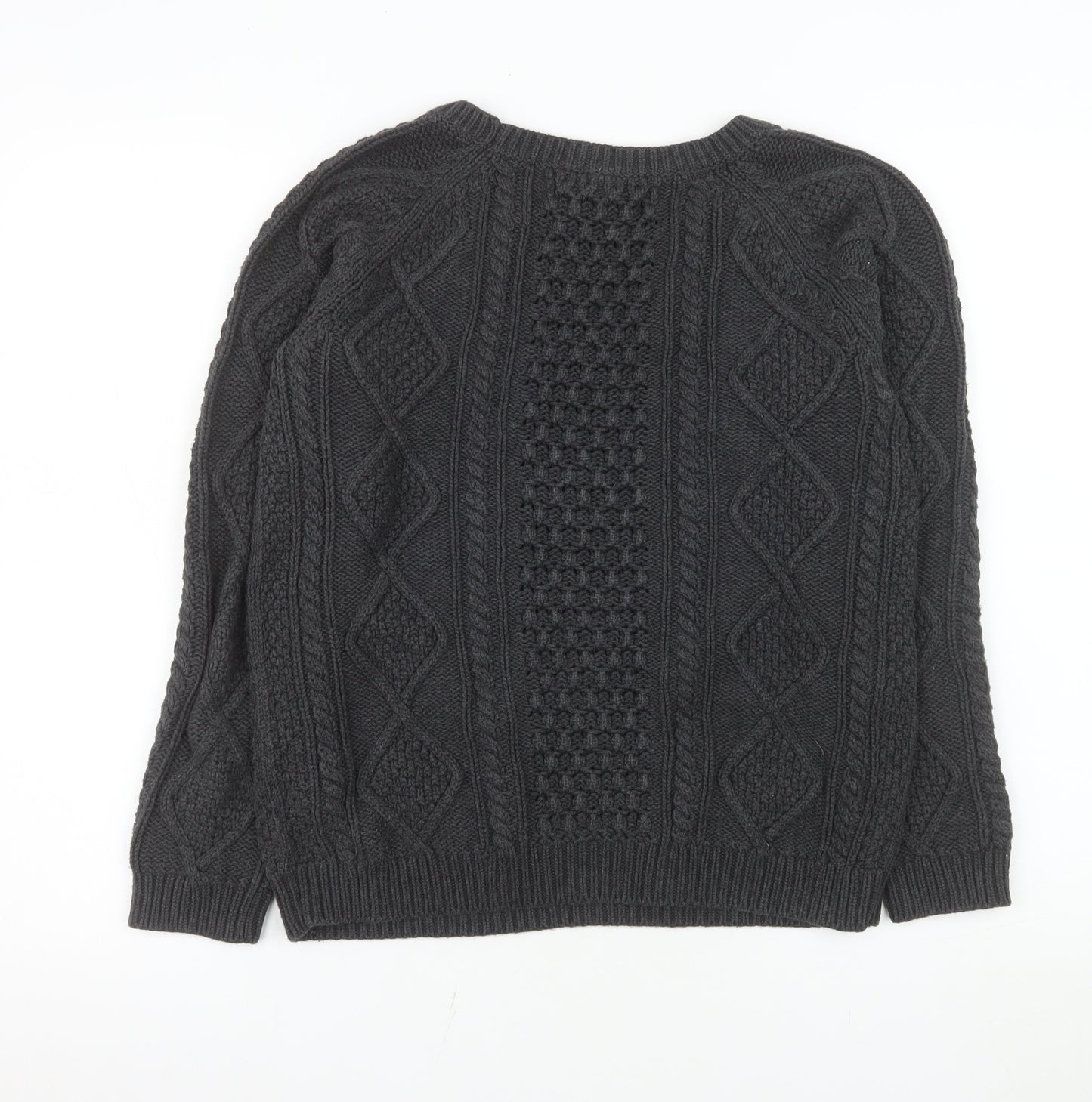 GAP Men's Grey Cable-Knit Cotton Crew Neck Jumper Size M