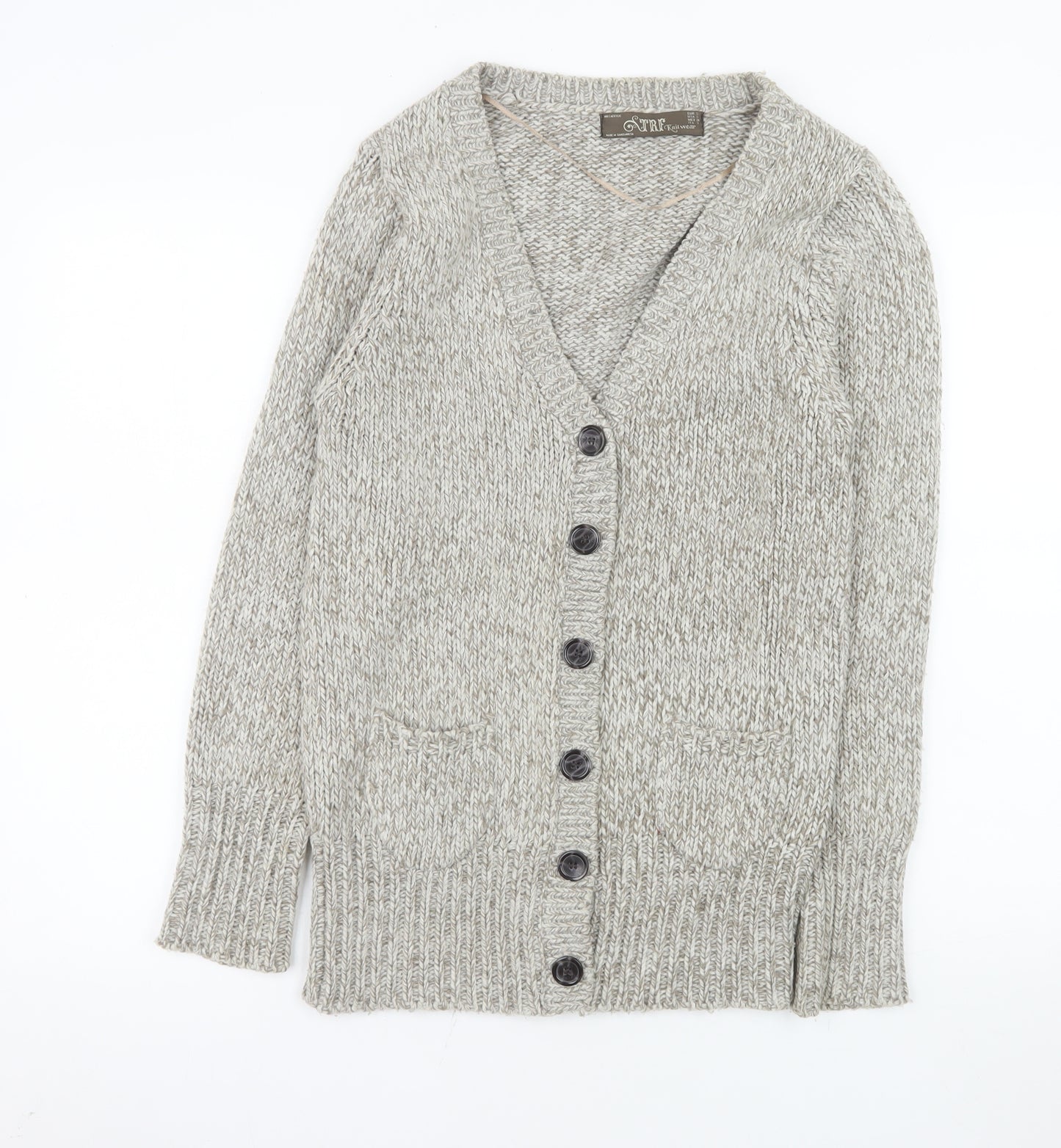 TRF Knitwear Beige Acrylic Chunky-Knit Cardigan S Long Sleeve