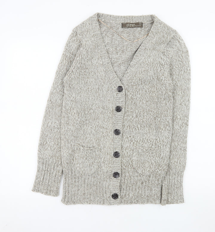TRF Knitwear Beige Acrylic Chunky-Knit Cardigan S Long Sleeve