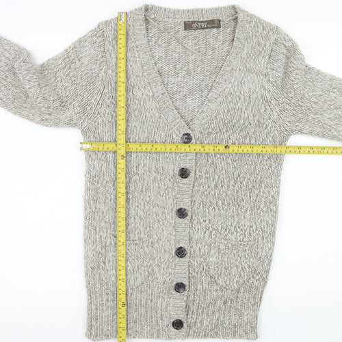 TRF Knitwear Beige Acrylic Chunky-Knit Cardigan S Long Sleeve