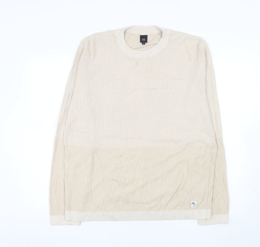 River Island Men’s Beige XL Pullover Crew Neck Cotton Blend Jumper