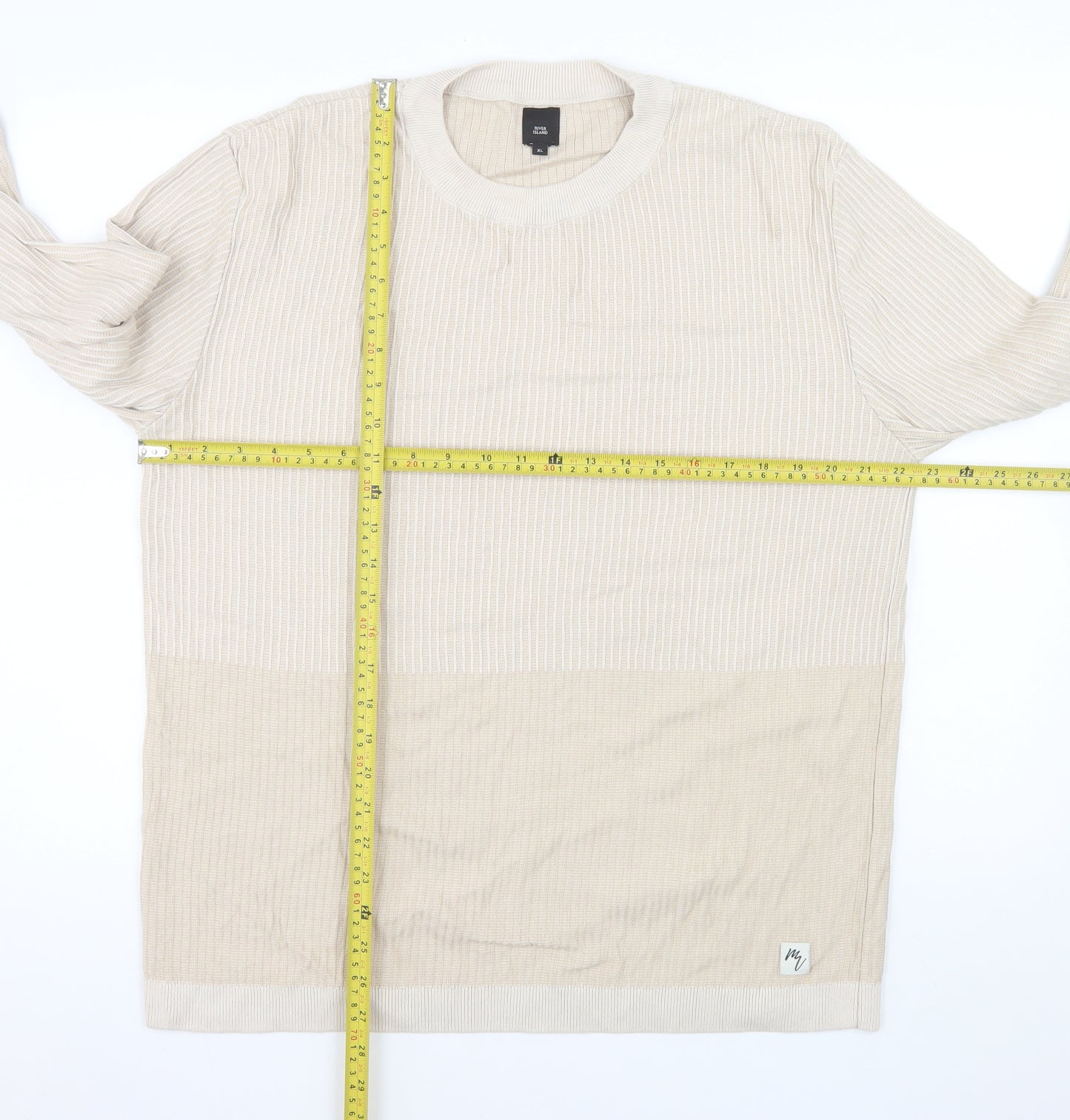River Island Men’s Beige XL Pullover Crew Neck Cotton Blend Jumper