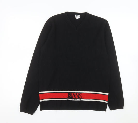 Dolce & Gabbana Men's Black Wool V-Neck Jumper M