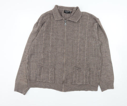 Greenwoods Men's Brown Wool Full Zip Knit Jacket Size L