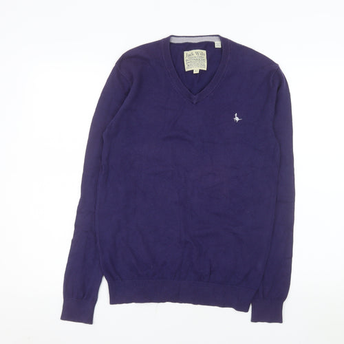 Jack Wills Men's Purple XS V-Neck Cotton Cashmere Jumper