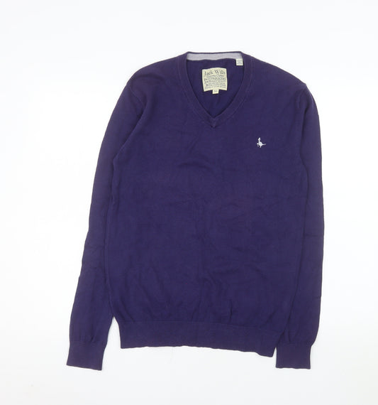 Jack Wills Men's Purple XS V-Neck Cotton Cashmere Jumper