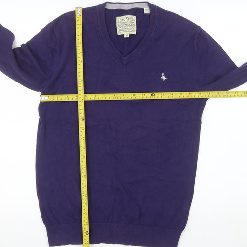 Jack Wills Men's Purple XS V-Neck Cotton Cashmere Jumper