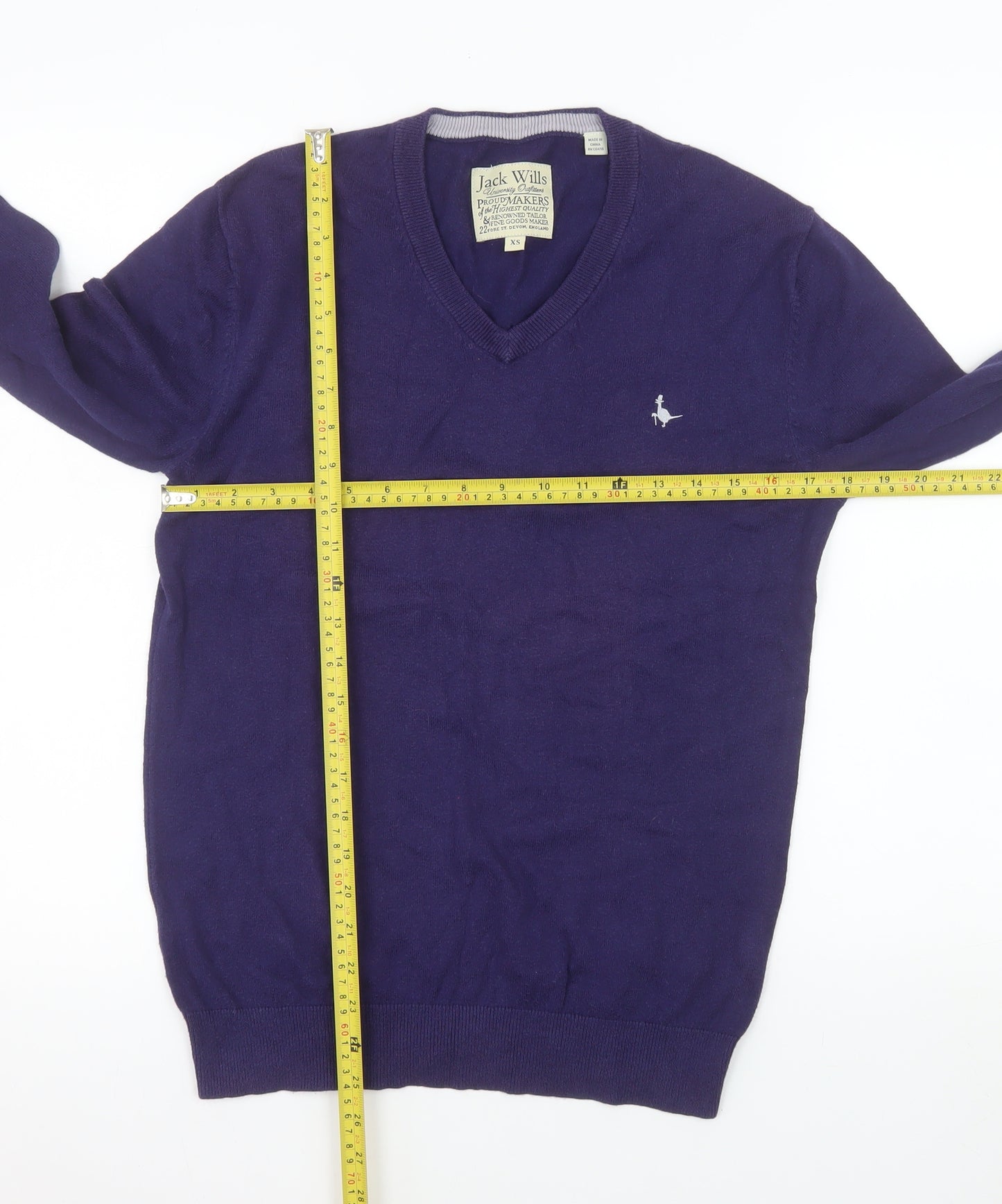 Jack Wills Men's Purple XS V-Neck Cotton Cashmere Jumper
