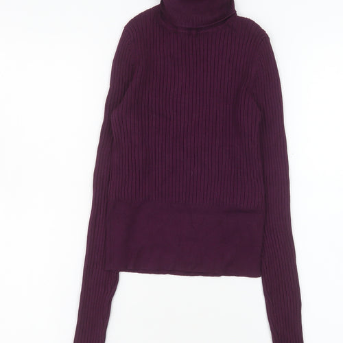 Zara Women's Purple Roll Neck Ribbed Knit Top Size S