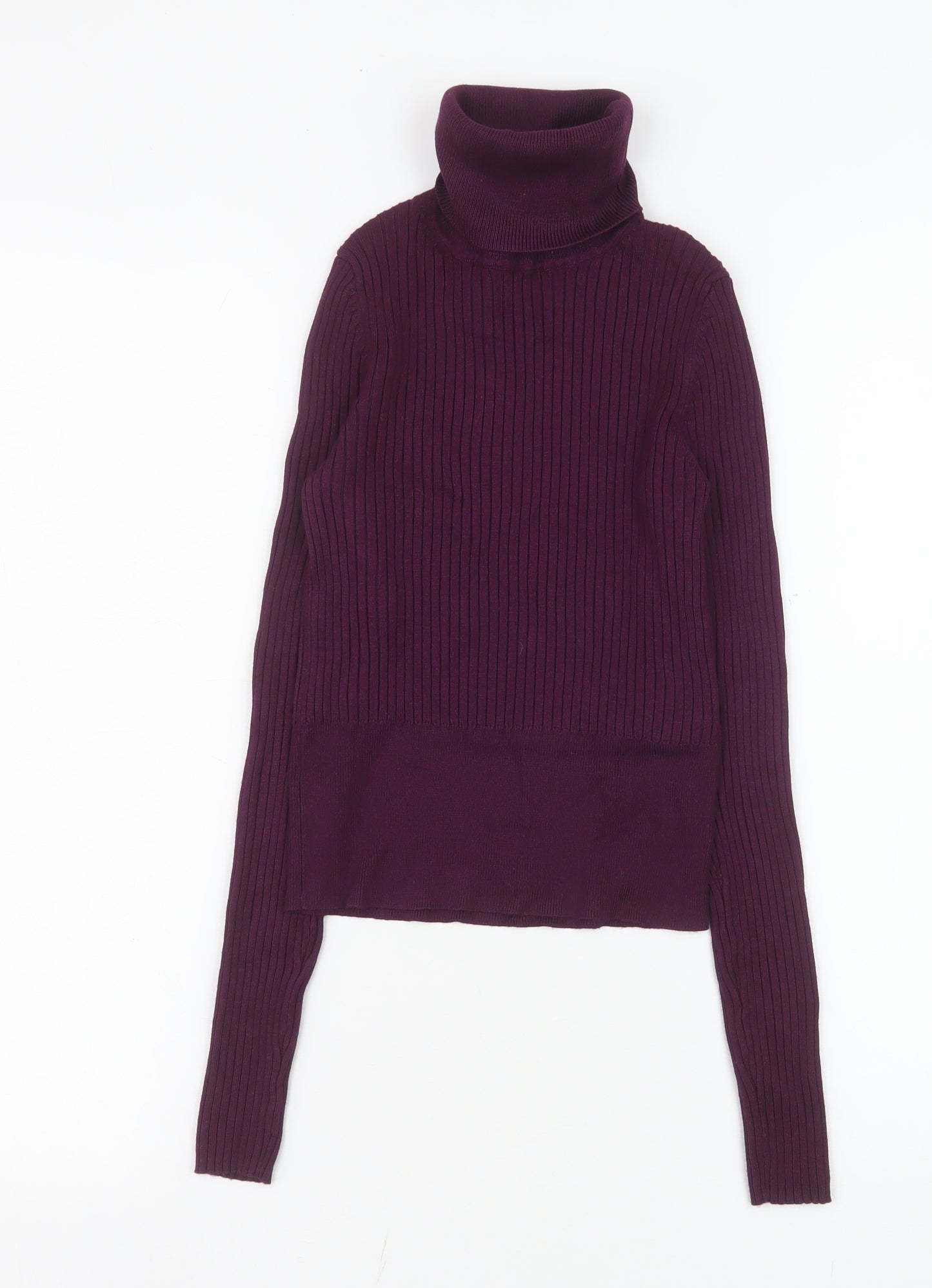 Zara Women's Purple Roll Neck Ribbed Knit Top Size S