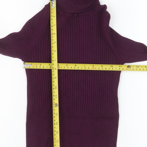 Zara Women's Purple Roll Neck Ribbed Knit Top Size S