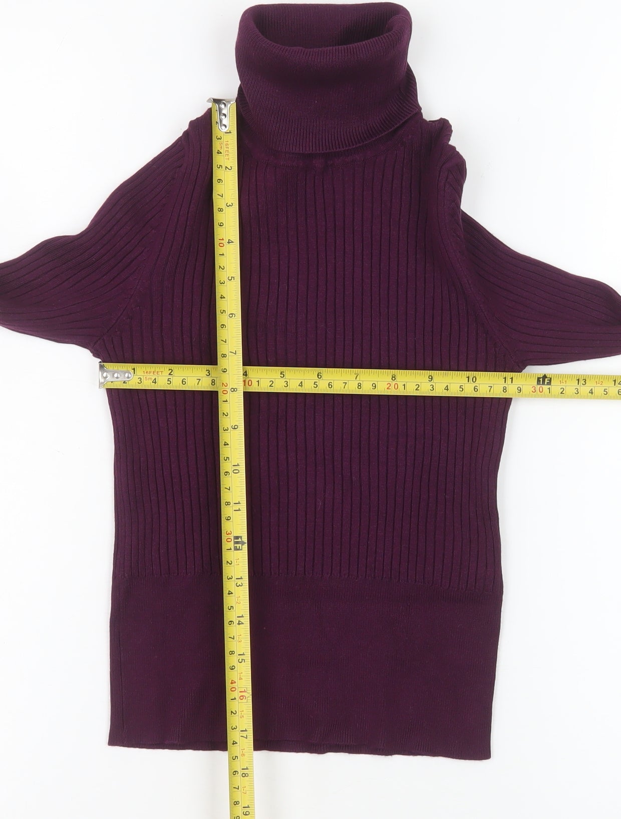 Zara Women's Purple Roll Neck Ribbed Knit Top Size S