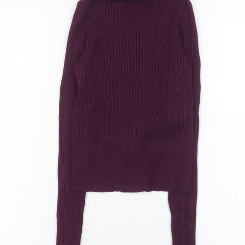 Zara Women's Purple Roll Neck Ribbed Knit Top Size S