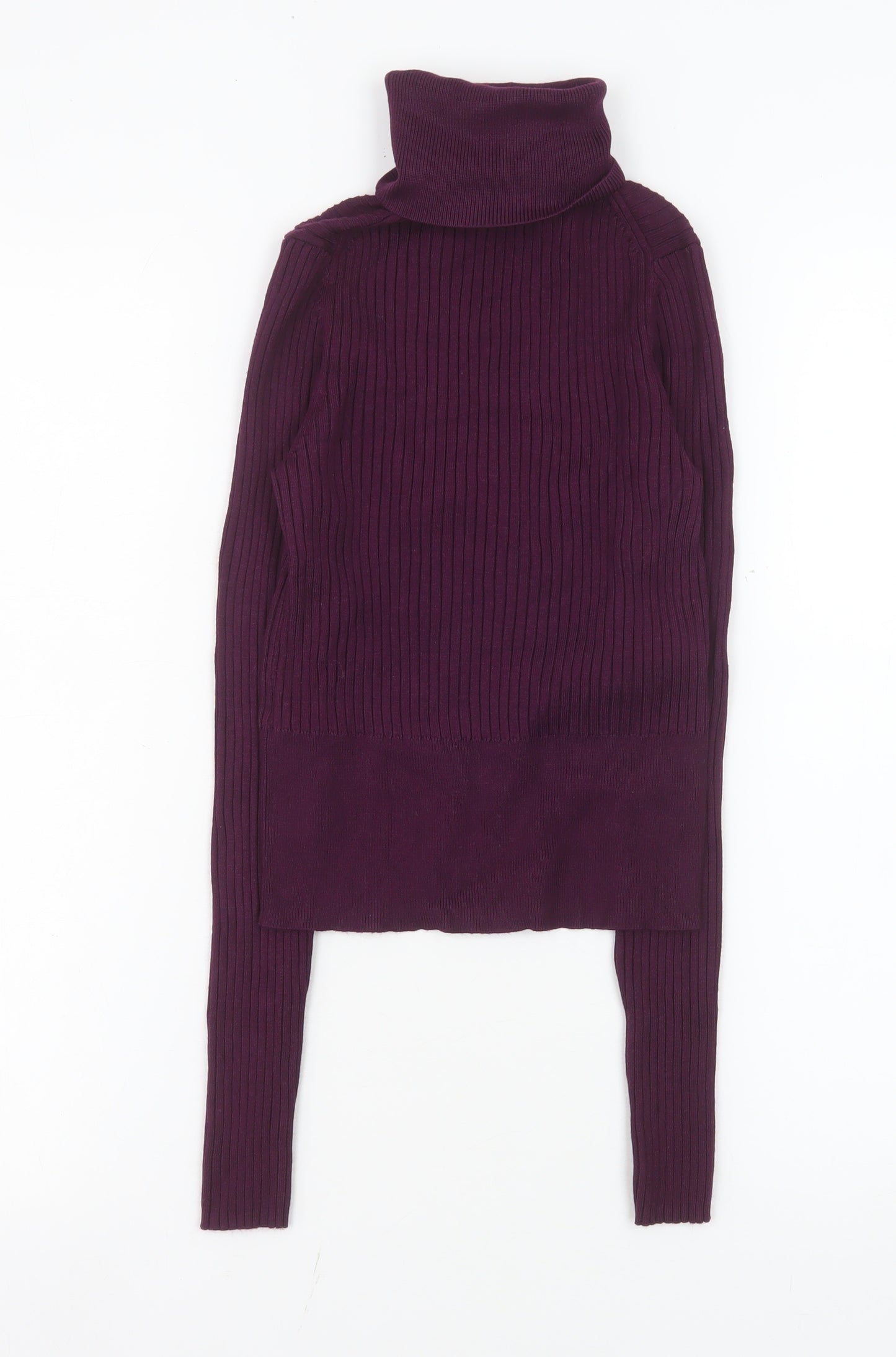Zara Women's Purple Roll Neck Ribbed Knit Top Size S