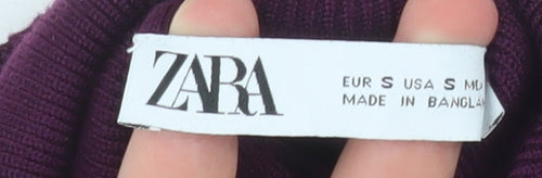 Zara Women's Purple Roll Neck Ribbed Knit Top Size S