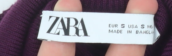 Zara Women's Purple Roll Neck Ribbed Knit Top Size S